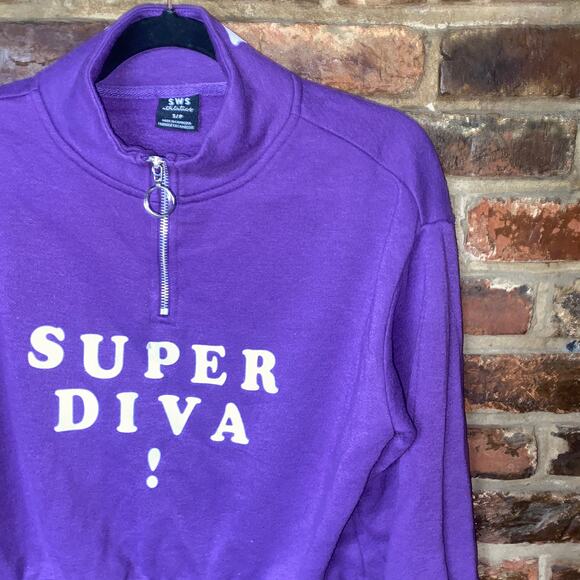 SWS Athletics Purple Super Diva Quarter Zip Crop Sweatshirt Women's Size Small - Picture 2 of 7